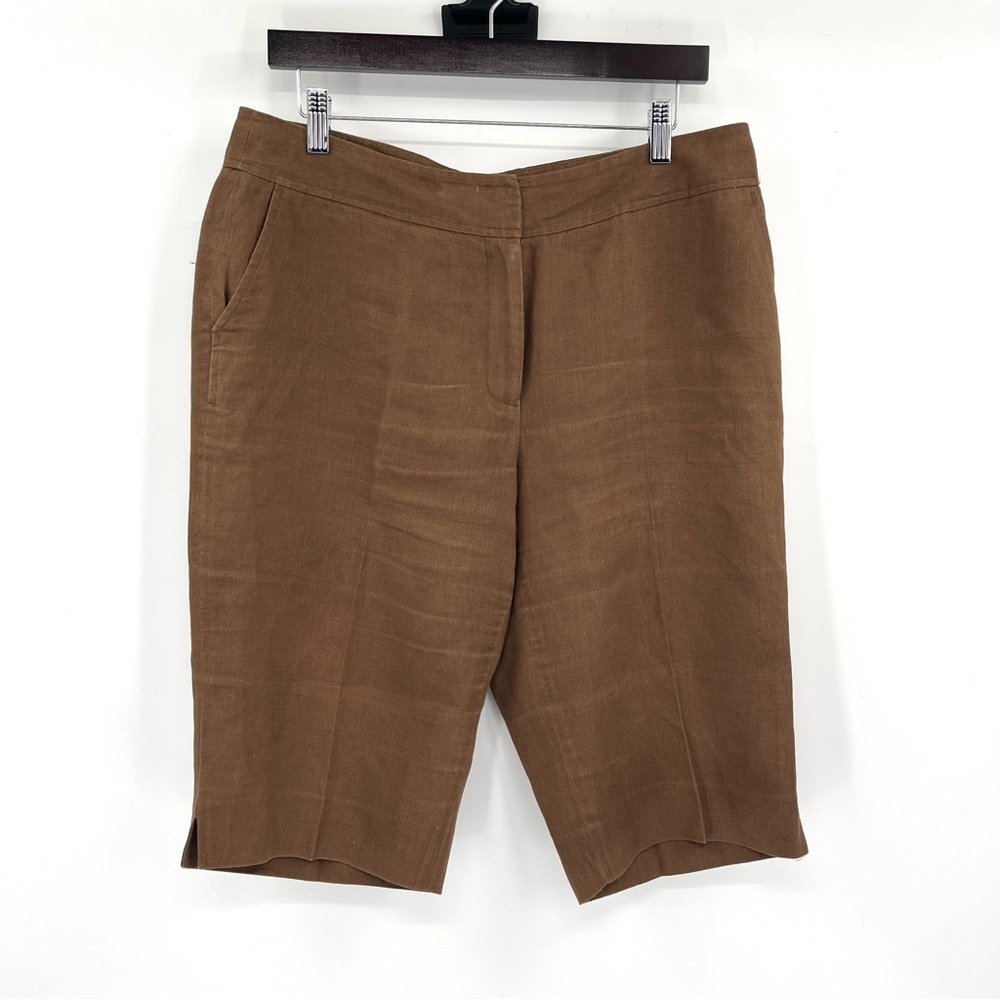 RAFAELLA 100% Linen Shorts 12 Brown Bermuda Knee Length Summer Coastal Pockets